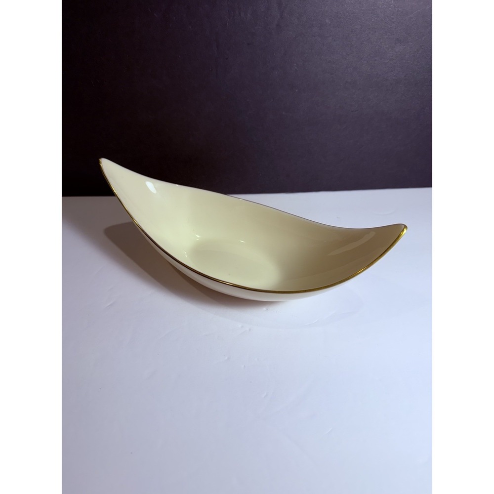 Vintage Lenox Ivory Porcelain Crescent Dish Gold Trim Made in USA 9.5"
